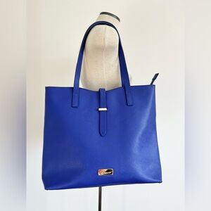 Blue Leather Tote Bag Laptop Bag Shoulder Bag Large Purse Structured Satchel